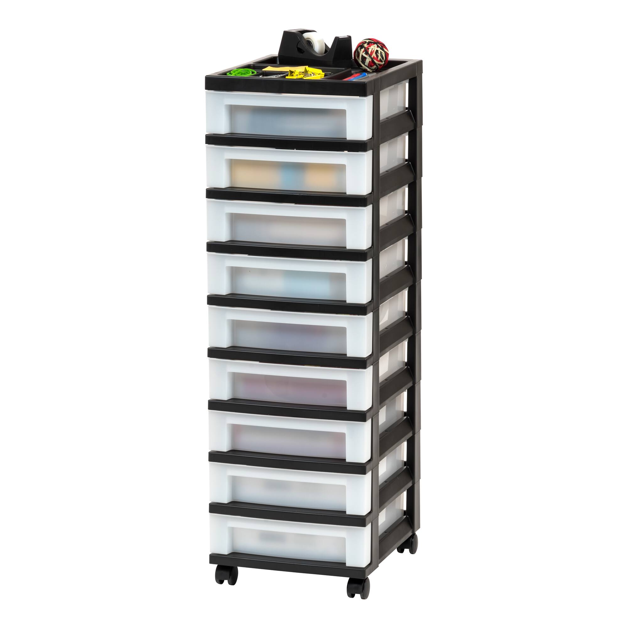 IRIS Black 9-Drawer Storage Cart with Organizer Top
